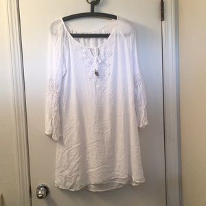 White linen shift dress